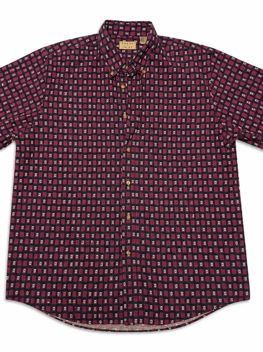 Natural Issue 90s Geometric Short Sleeve Button Down Shirt Men’s L 100% Cotton